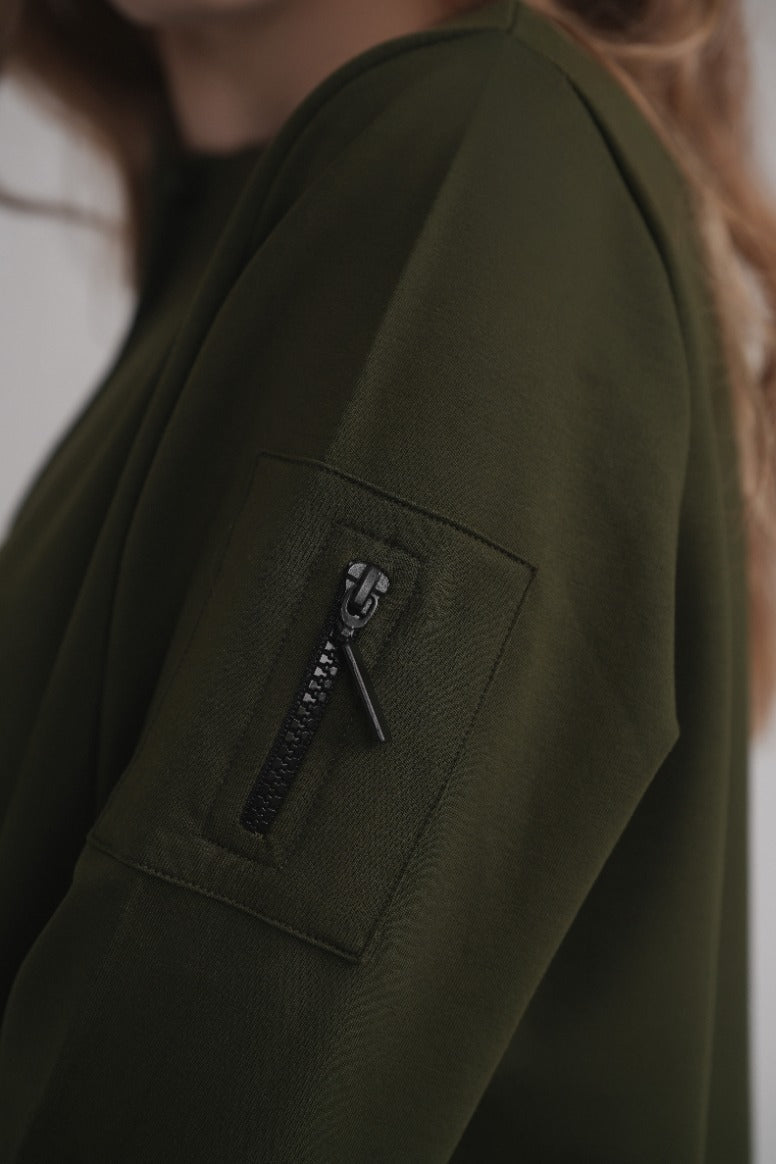 Fledermausärmel-Sweatshirt mit Knöpfen – Khaki