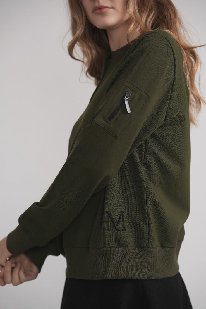 Fledermausärmel-Sweatshirt mit Knöpfen – Khaki