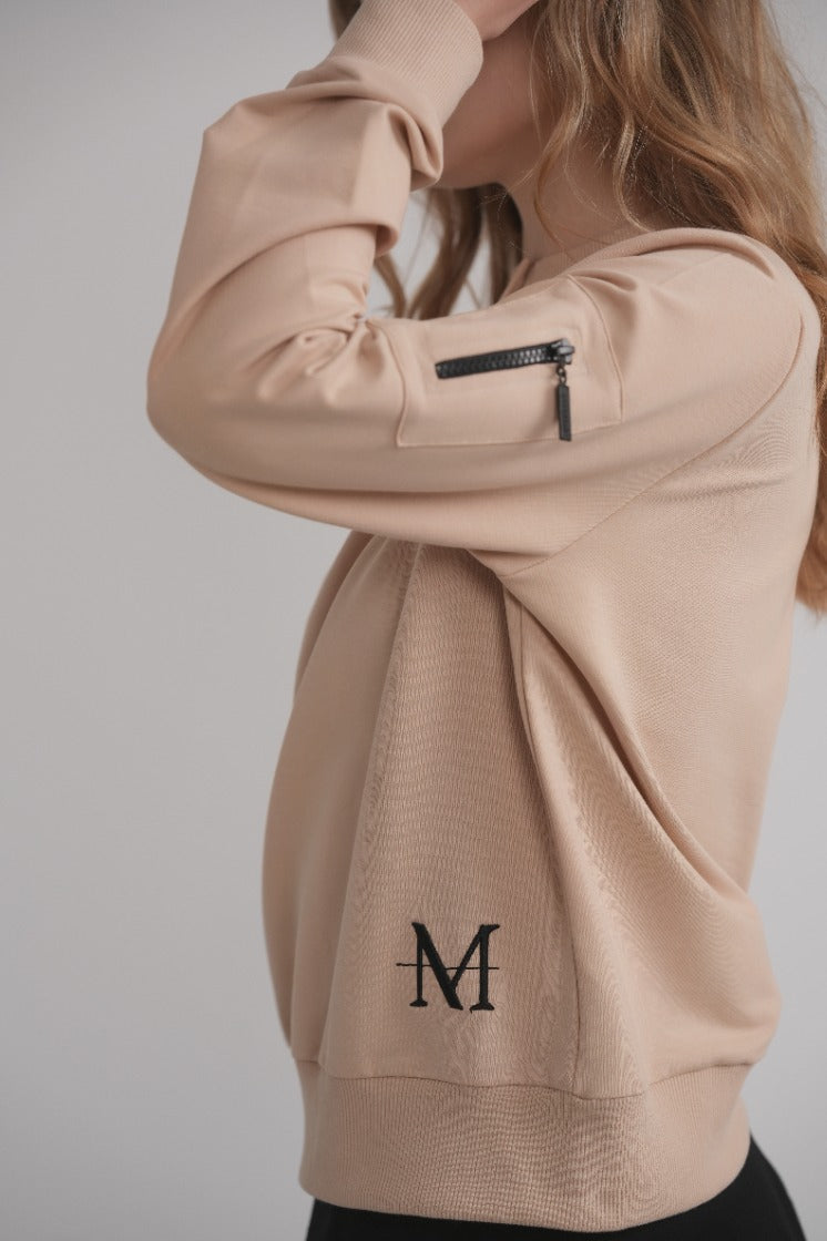 Fledermausärmel-Sweatshirt mit Knöpfen – Beige