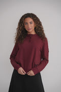 Fledermausärmel-Sweatshirt mit Knöpfen – Weinrot