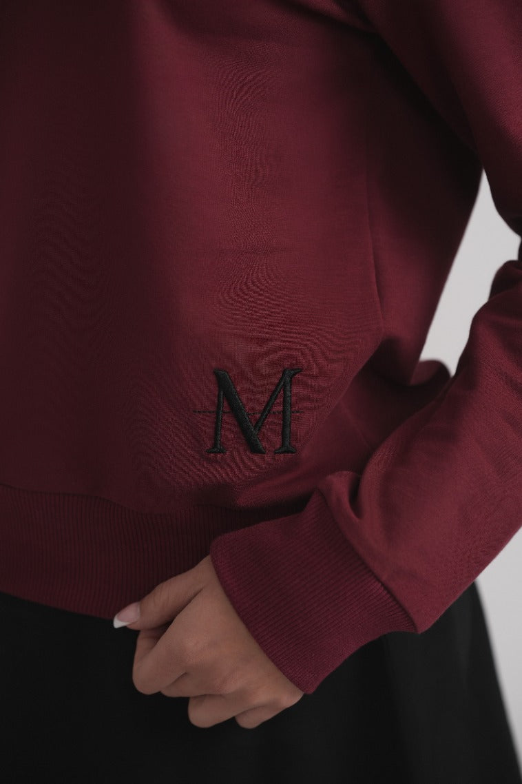 Fledermausärmel-Sweatshirt mit Knöpfen – Weinrot