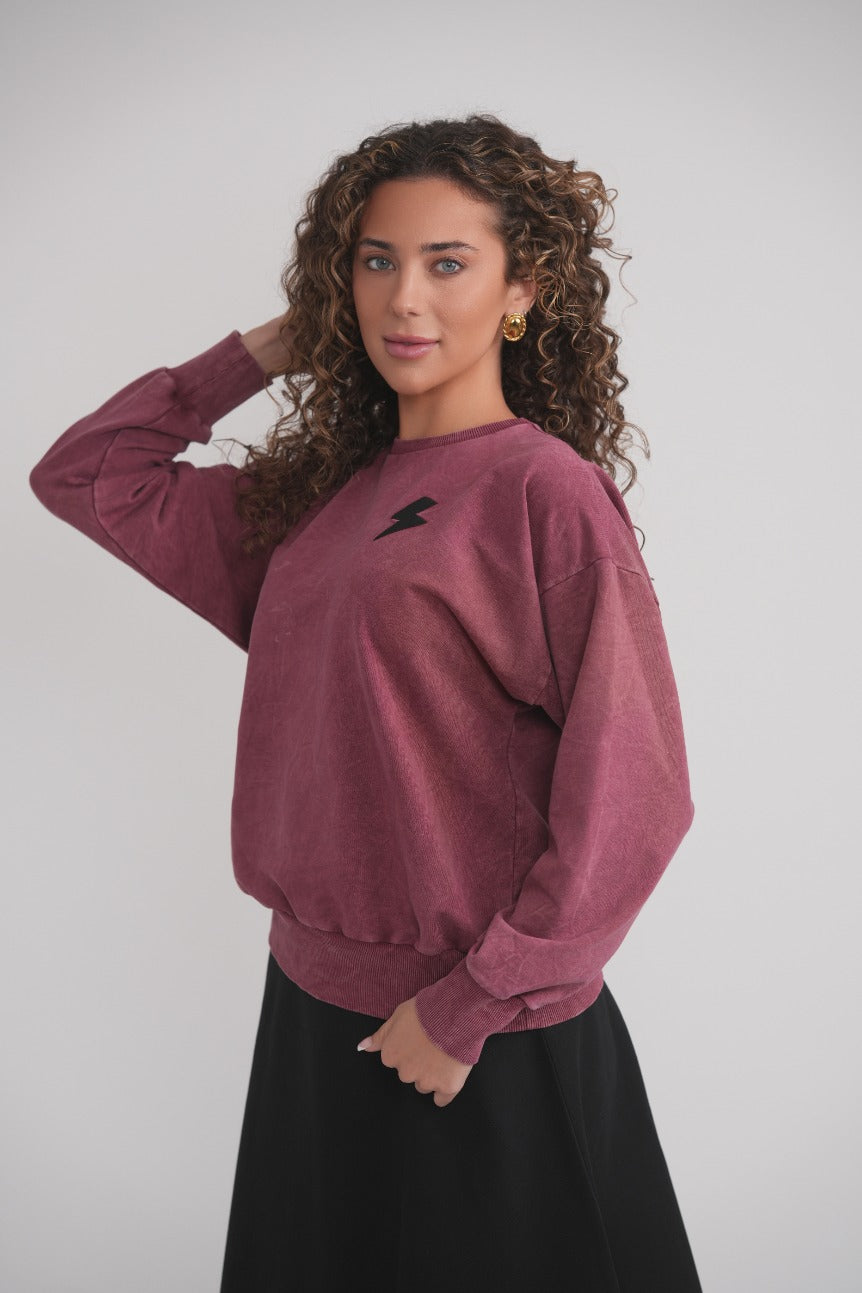 Acid Wash Sweatshirt – Weinrot