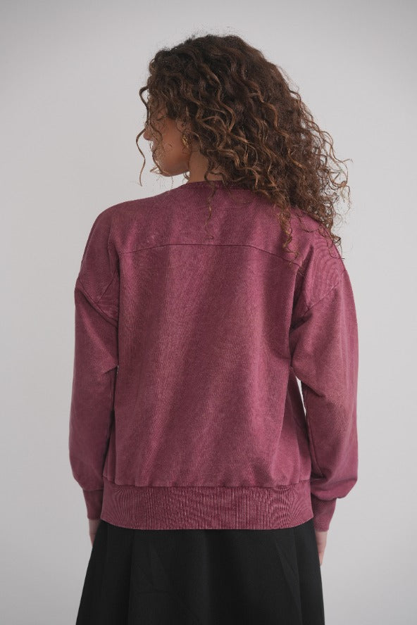Acid Wash Sweatshirt – Weinrot