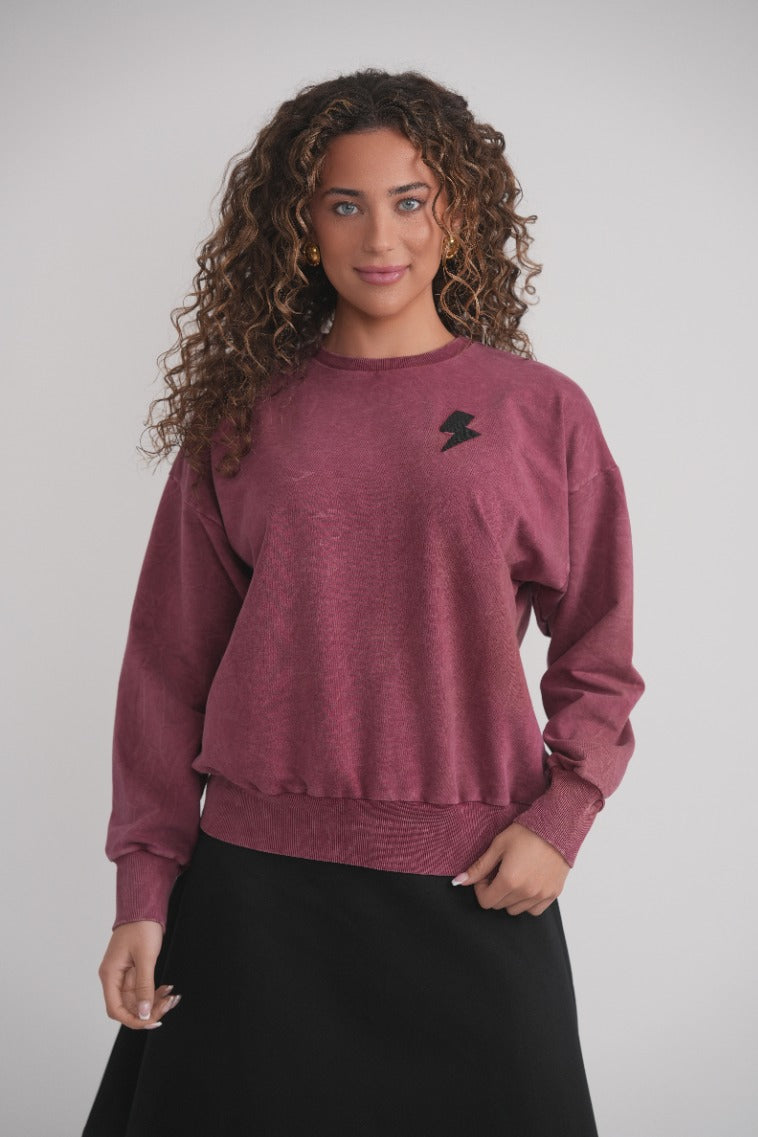 Acid Wash Sweatshirt – Weinrot