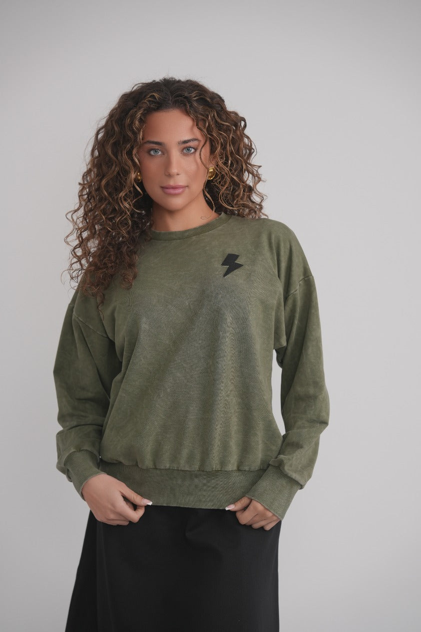 Acid-Wash-Sweatshirt – Khaki