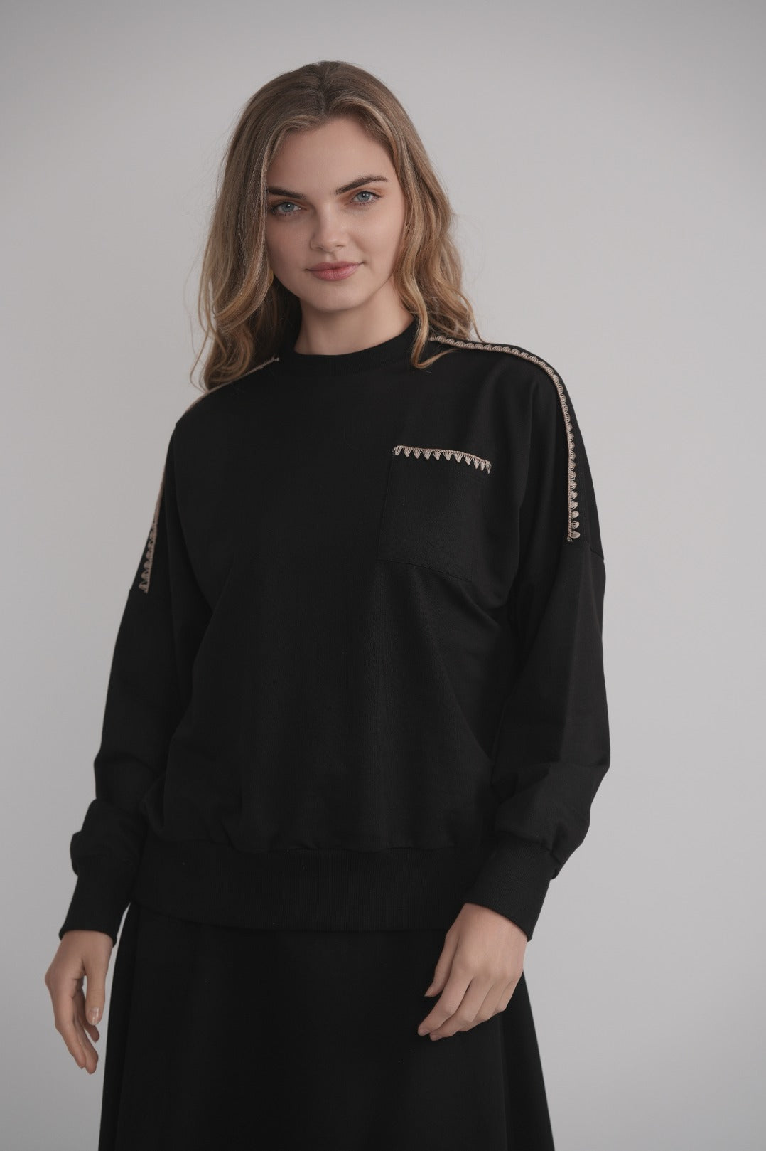 French Terry Sweatshirt mit Deckenstich - Mokka