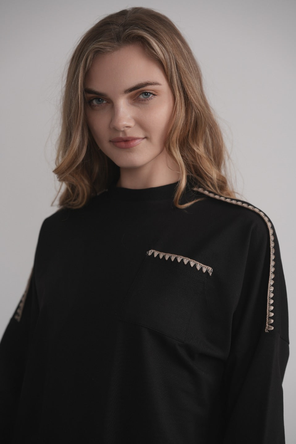 French Terry Sweatshirt mit Deckenstich - Mokka