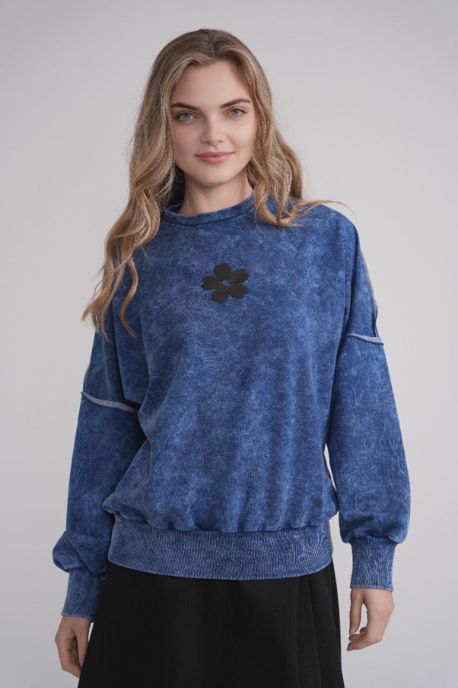 Acid Wash Dolman Sweatshirt - Blau