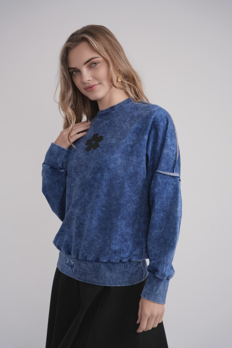 Acid Wash Dolman Sweatshirt - Blau