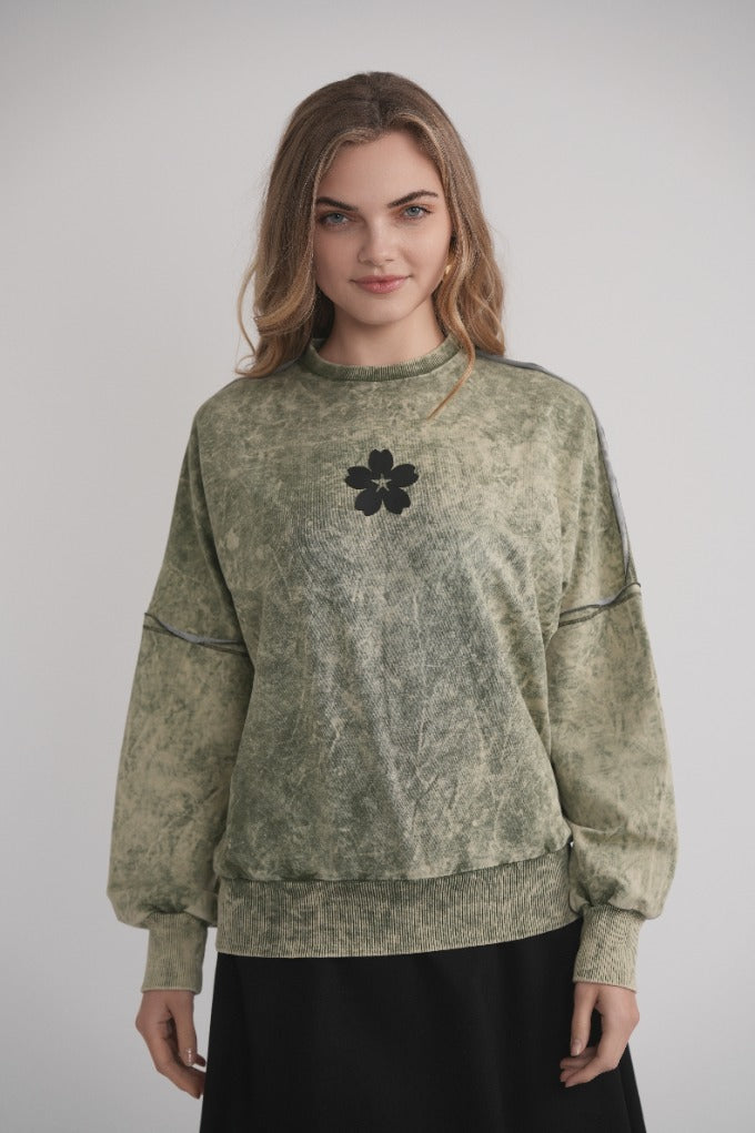 Acid-washed Dolman-Sweatshirt – Grün