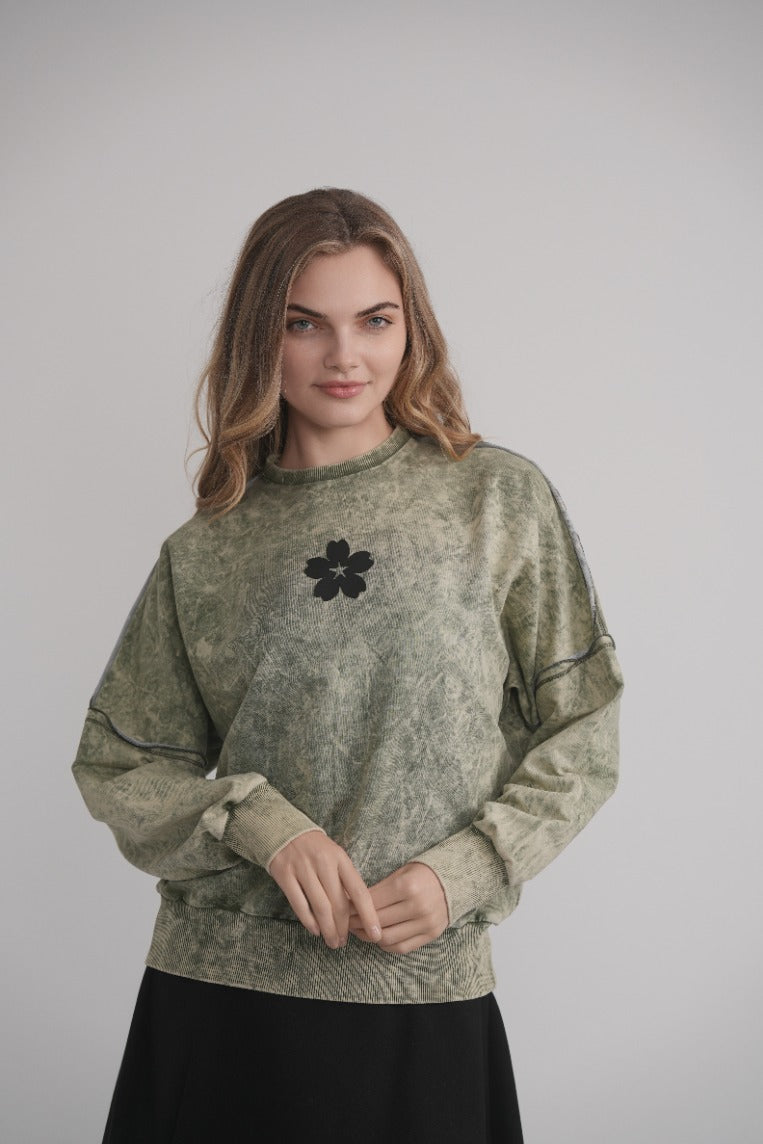 Acid-washed Dolman-Sweatshirt – Grün