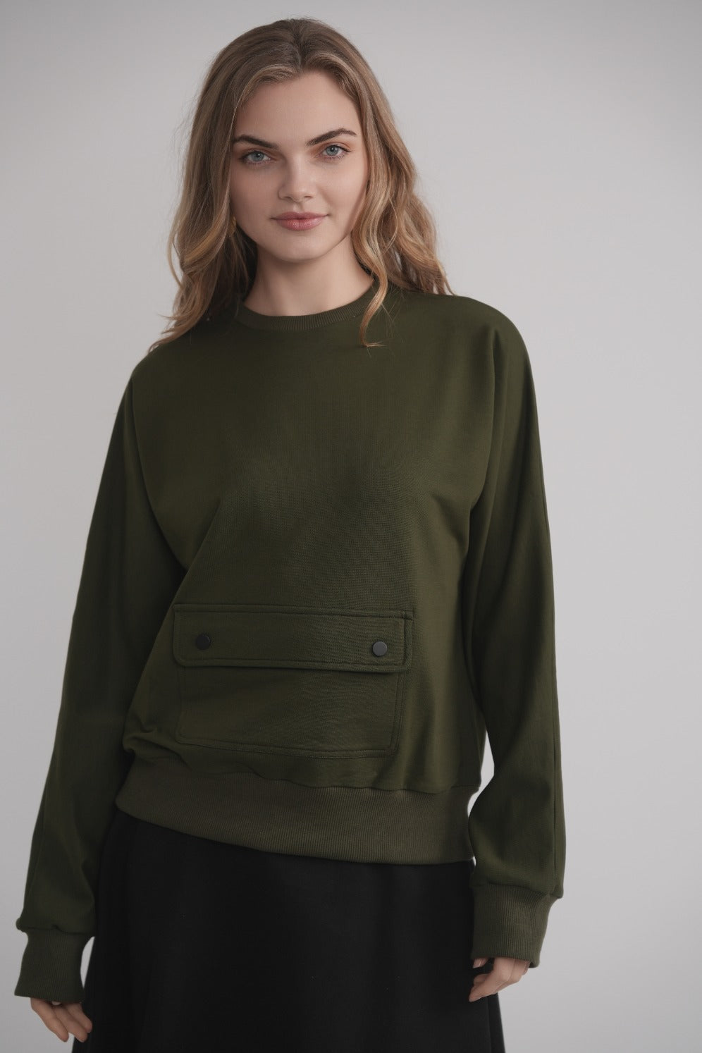 Sweatshirt mit Bauchtasche - Khaki