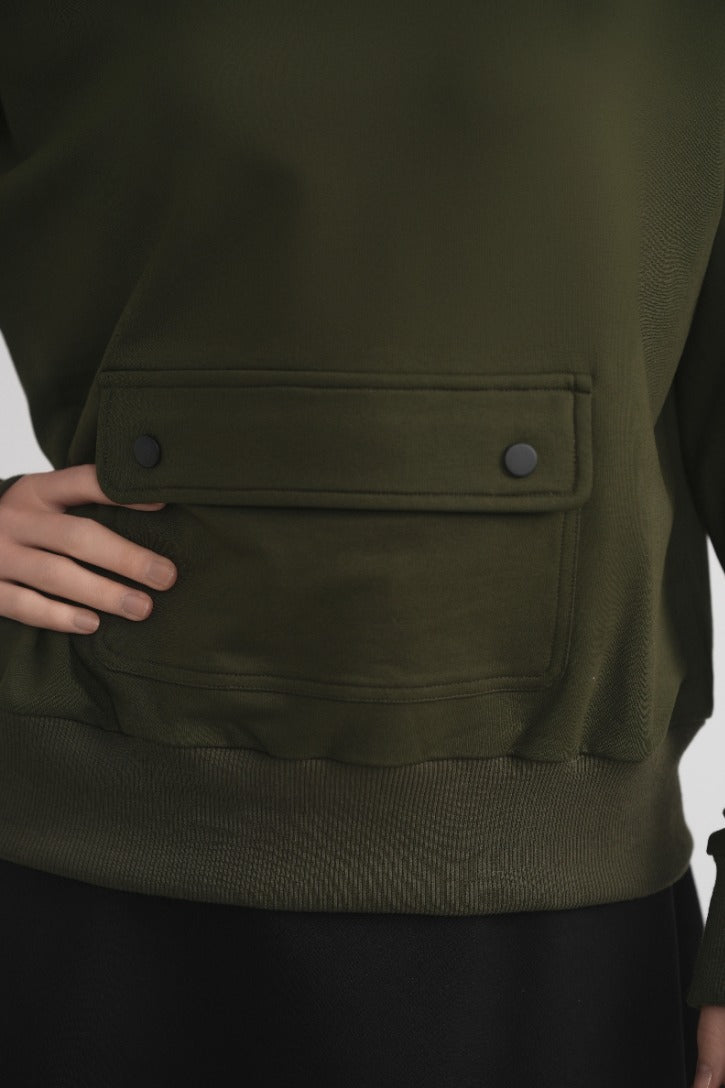 Sweatshirt mit Bauchtasche - Khaki