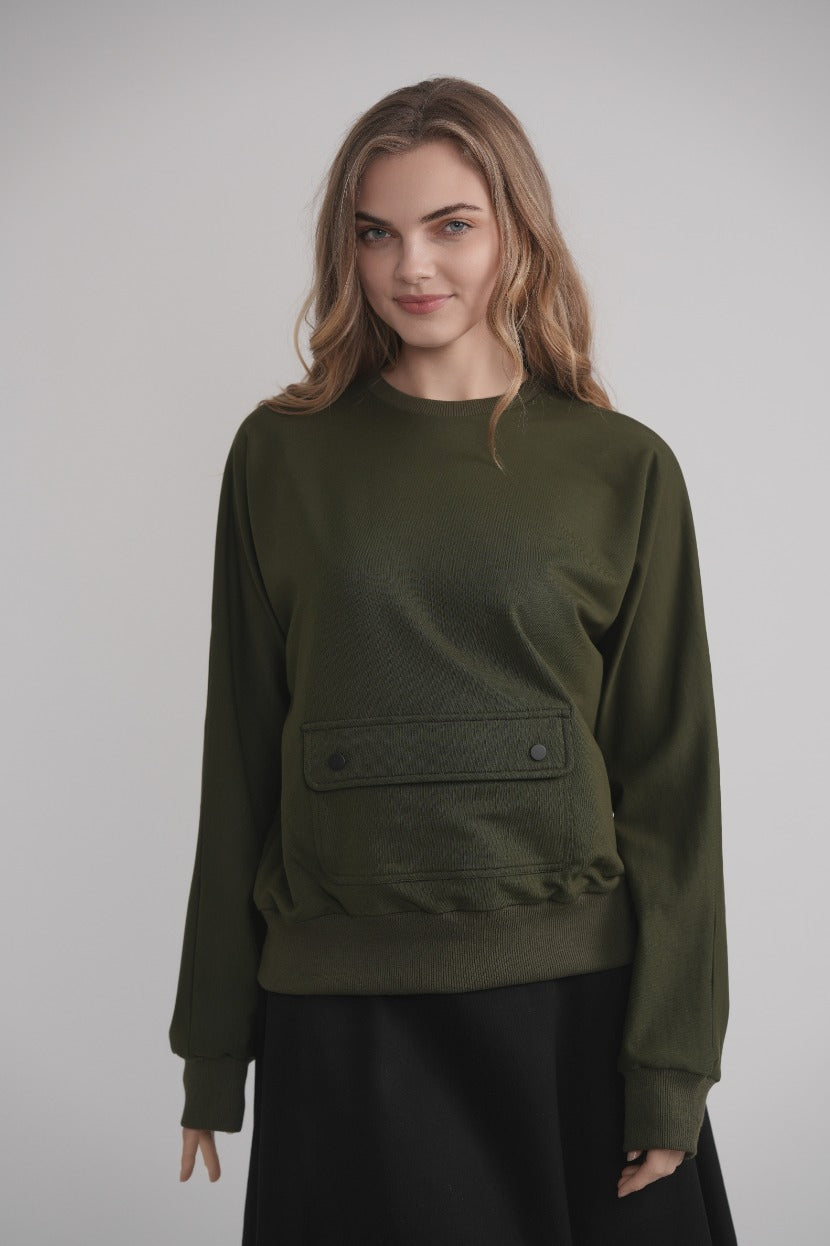 Sweatshirt mit Bauchtasche - Khaki