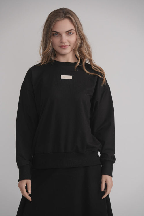 Schwarzes Sweatshirt mit geprägtem Lederlogo