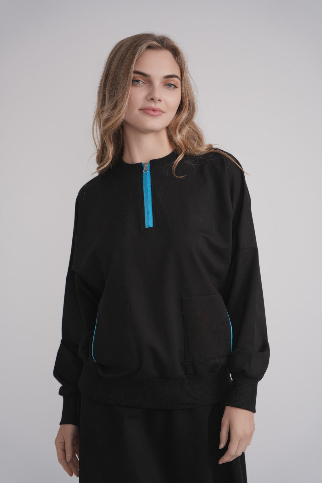 Türkisfarbenes Sweatshirt mit Reißverschluss