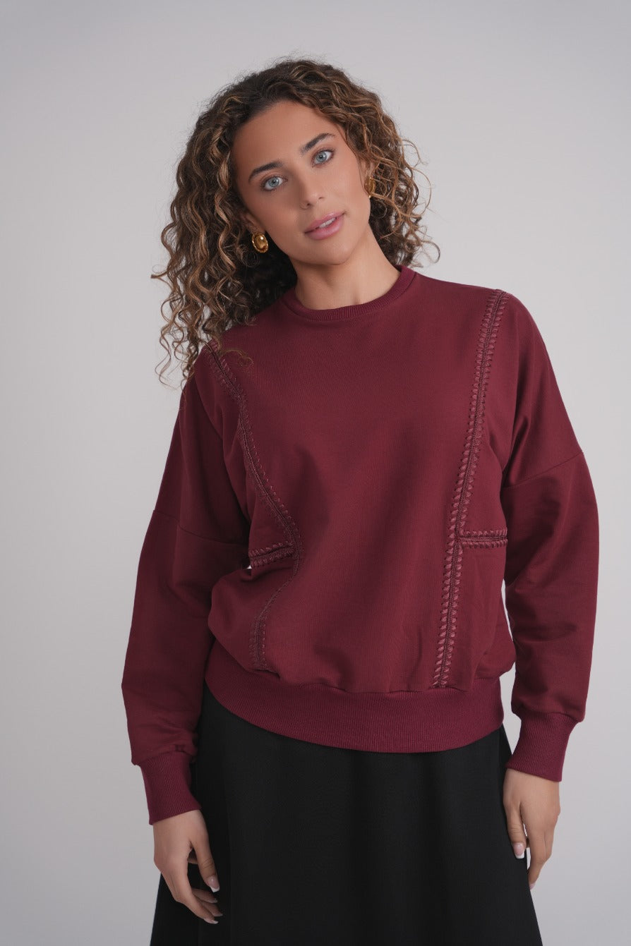 Burgundy Dreiecksstich-Sweatshirt