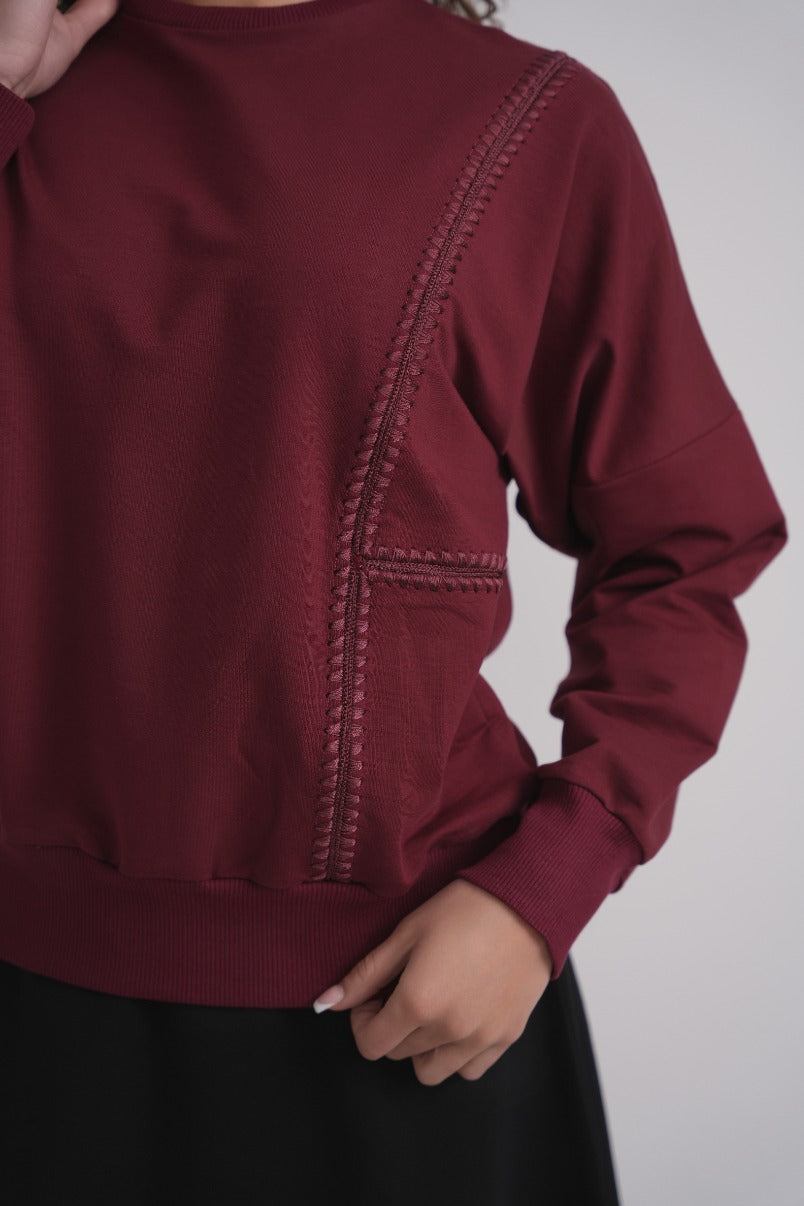 Burgundy Dreiecksstich-Sweatshirt